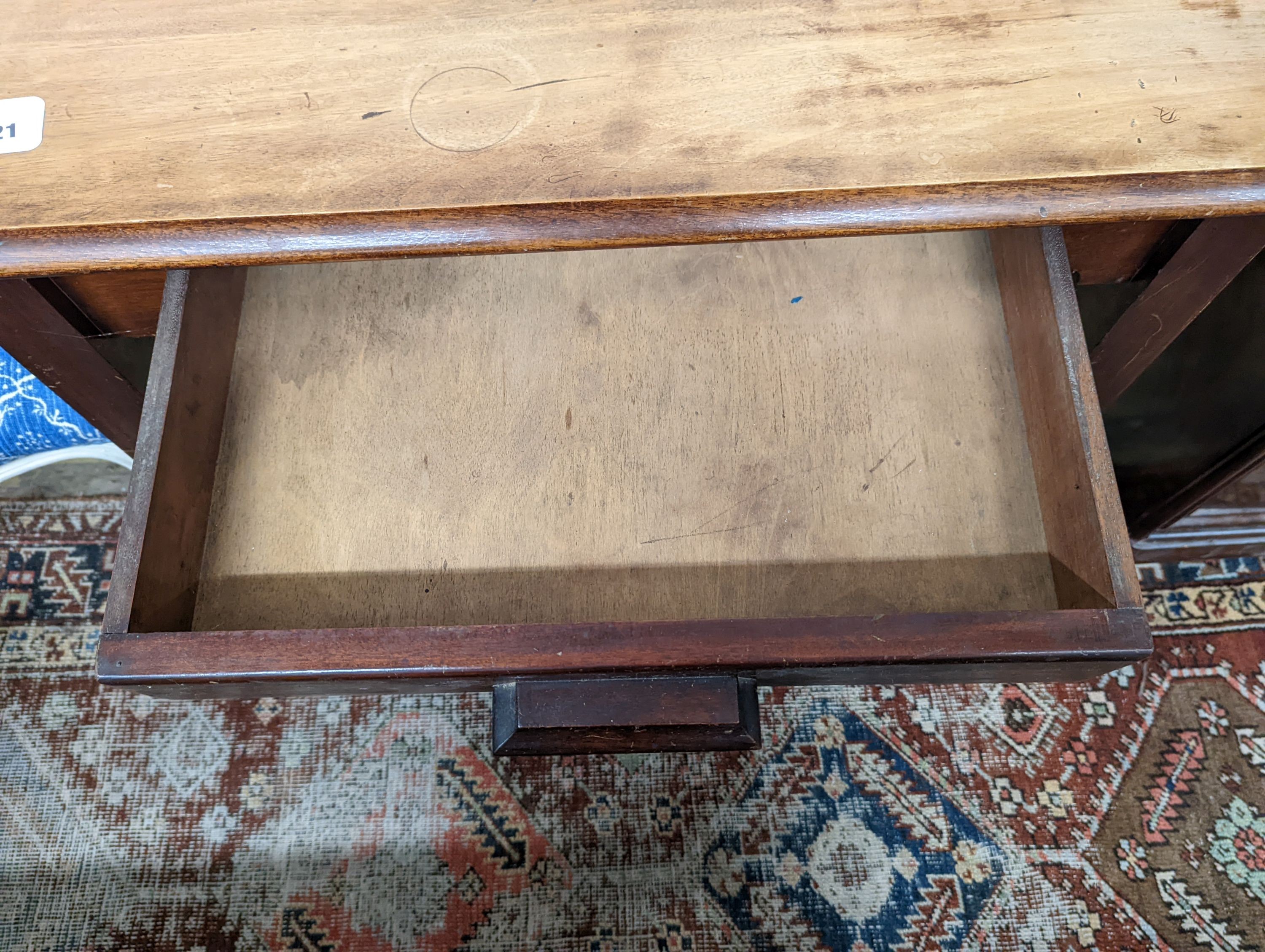 A rectangular mahogany side table with frieze drawer, width 89cm, depth 47cm, height 77cm